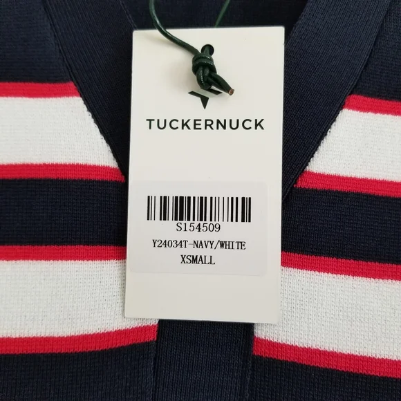 Tuckernuck Navy and Brown Striped V-Neck Mini Dress - Picture 6 of 9